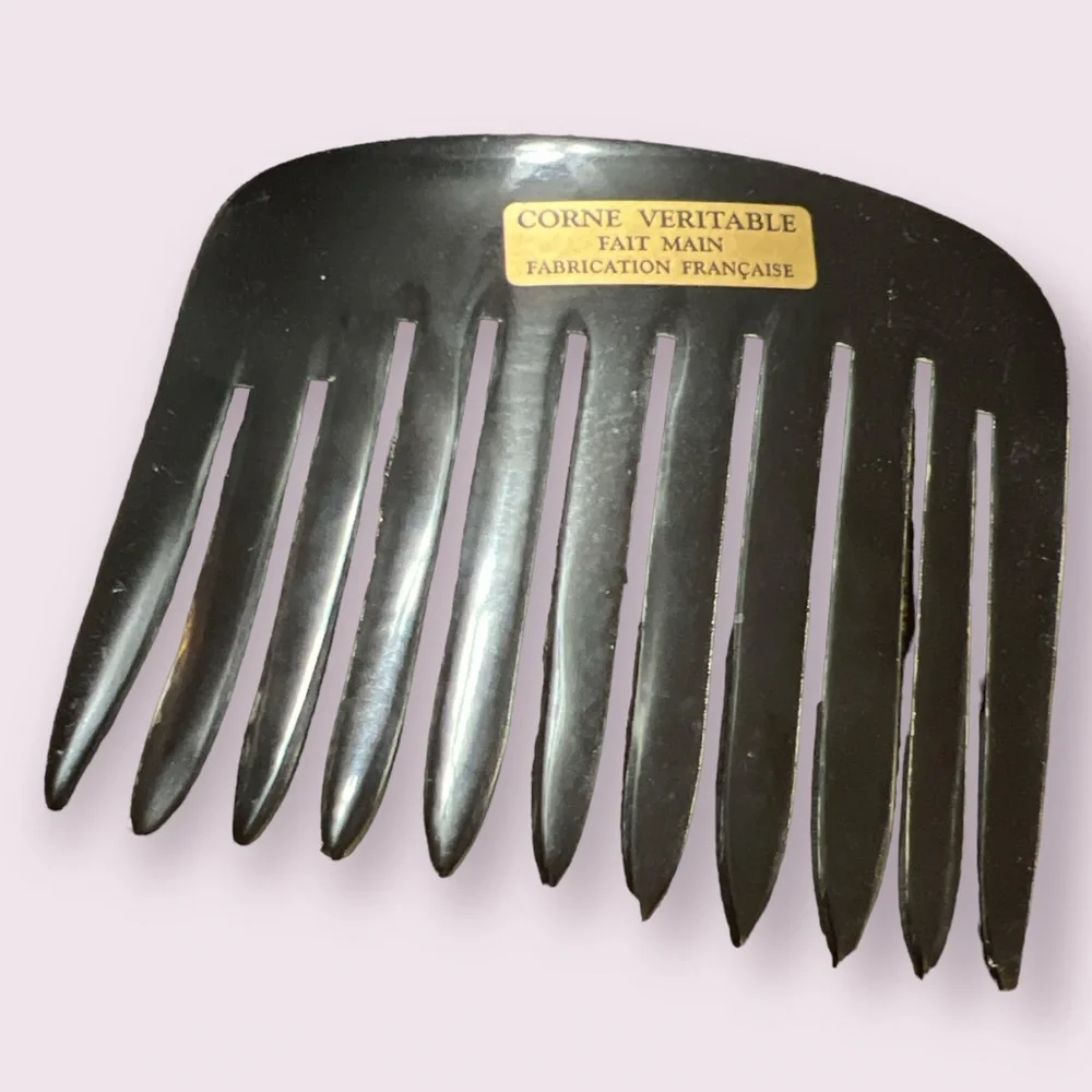 Vintage Hand Carved‎ Horn Hair Comb, Deadstock, Made in France, XL Hair Comb